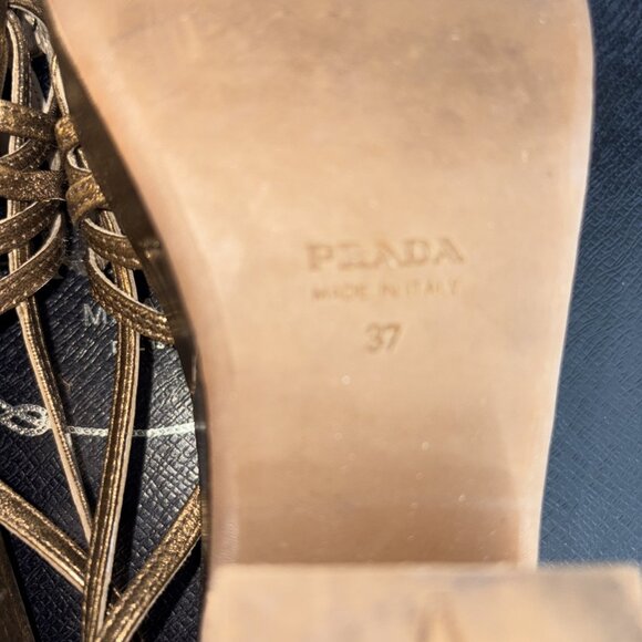 Vintage Prada Heels Gold Slingback Size EUR 37 US 7 with Box & Shoe Bags - Picture 12 of 16